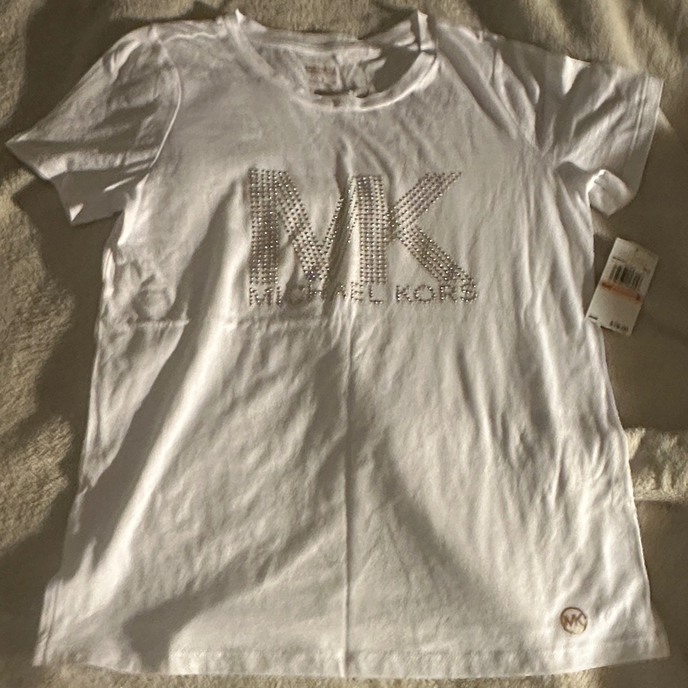 Michael Kors White Tee with Silver Logo
